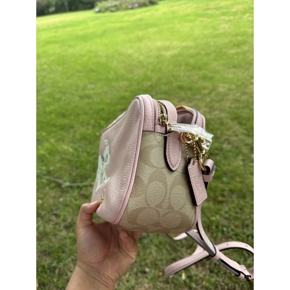 Disney X Coach 101 Dalmatians Signature Pink Pebbled Leather Crossbody Purse New